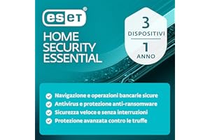 ESET HOME Security Essential 2026 | 3 dispositivi | 1 anno | Safe Banking & Browsing, Firewall, Network Inspector inclusi | Windows, MacOs & Android | Codice di attivazione tramite email