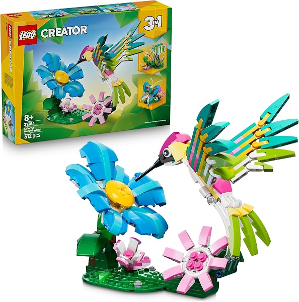 LEGO Creator 3in1 Wild Animals: Colourful Hummingbird - Bird Toy Transforms into a Butterfly or Fish Figure - DIY Room Decor Idea - Creative Gift for 8+ Year Old Girls & Boys - 31384 - 1