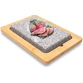 Nutrichef Stone Grill Set, Hot, Bamboo Tray, With Non-Slip Handles, Adjustable Temperature Control, Perfect for Meats and Veg
