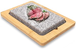 NutriChef Sizzle Hot Cooking Stone Grill with Bamboo Platter, Tabletop Granite Stone Grill with Non-Slip Handles, Adjustable Temperature Control, 550°F Max Heat - Perfect for Meats and Vegetables