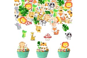 Catelves 60 stycken ätbara djur tårtdekoration, djungel tårtdekoration, muffinsdekoration, dekorativ tårta för födelsedag, cu