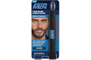 Just For Men 1-Day Beard and Brow Colour Brush, For Instant 1-Step Grey Coverage, Brush-In, Wash-Out, For A Thicker Well-Defined Look, Dark Brown