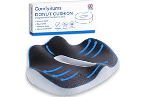 ComfyBums Hemorrhoid Donut Cushion For Coccyx, Tailbone, Piles Orthopaedic Pressure Relief - Memory Foam Pillow For Office Chair Seat Ring Cushions - Targets Sores & Pain Relief - Made For You