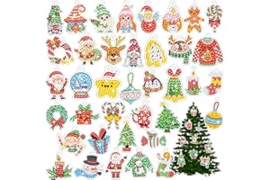 BUKYCAT 38 Pezzi Diamante Portachiavi Kit di Natale, 5D Diamond Painting Portachiavi Natalizi, Portachiavi Pittura Diamante Natale per Quadro Mosaico Creazione di Kit Decorativi Pendente per Artigianato