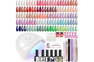 Phoenixy 51Pcs Gel Nail Polish Set, 30+5 Colours Nail Polishes with Electric Drill and 48W Manicure Lamp, Complete Gel Nails Kit with Base Top Glitter Golden Coats Gift Set for Women