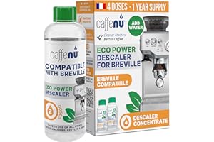 CAFFENU Solution de détartrage compatible Sage. 400ml détartrant compatible avec toutes les machines à café Sage et Breville. Élimine le calcaire et offre un café plus chaud. 4 doses.