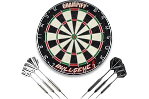 ‎CHAMPIFY Champify® Dartscheibe Steeldart inkl. 6 Darts – Turniergröße Ø 45 cm – Hochwertiges Sisal Dartboard Set mit 6 Brass Darts & Montagekit – Steeldartscheibe für Anfänger & Fortgeschrittene – Indoor