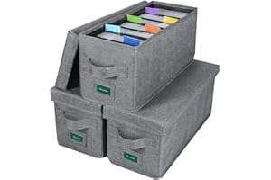 T WaveTree CD Storage Box with Lid Pack of 3, Durable CD Case Holder Organizer with Index Labels, 14.6 x 5.7 x 6.1 Inches CD Storage Case to Store up to 95 CDs Jewel Cases, and 579 Discs- Grey