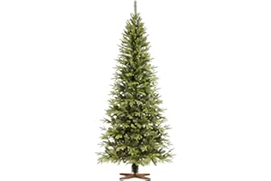 FAIRYTREES Árbol de Navidad, Nordmann Premium 220 cm, Elementos Naturales Moldeados por inyección, Hecho en la UE, Árbol de Navidad con Soporte de Madera de Fresno Hecho a Mano