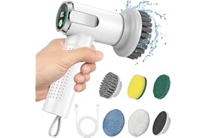 Radikor spazzola elettrica rotante per pulizia, 3000mAh spazzola rotante pulizia casa con 5 testine, spazzola elettrica per pulizia, Spin Power Scrubber per bagno, cucina, giunti, piastrelle