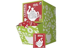 CUPPER Tè Classico English Breakfast Bio, Biologico e Fairtrade, Formato Convenienza per Casa, Ufficio e Catering, con Filtri 100% Biodegradabili e Non Sbiancati, Confezione Maxi da 250 Bustine