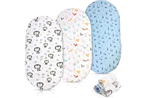 ABirdon Set di 3 Lettino Lenzuola, Carrozzina e Navicella, Cotone, 83 x 50cm Coprimaterasso con Angoli Elasticizzati per Materasso Ovale o Rettangolo