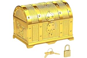 INCNMAD Pirate Treasure Chest Plast Presentförvaringslåda med lås och nyckel för piratskattjakt fester, dekoration och förvaring (guld, 14 x 10 x 10,5 cm)
