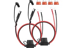 GUNGY SAE 60 cm 16AWG SAE Złącza z pierścieniem zaciskowym przedłużacz akumulatora z bezpiecznikiem 10A do ładowania akumulatorów samochodowych Moto 2 sztuki