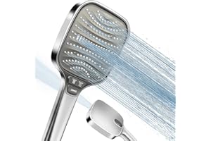 HNOOM Alcachofa de Ducha Alta Presión - Cabezal de Ducha Grande 120mm, 8 Modos de Rociado (Lluvia, Pulso, Niebla, Jet), Ahorro de Agua, Antical, Diseño Universal para Baño, Ducha y Limpieza（Plateado）