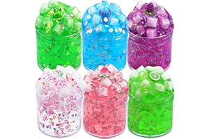 KILPKONN Clear Jelly Crunchy Slime Kit, 6 Packs Slime Kits for Girls, Non Sticky Slime for Kids, DIY Premade Crystal Glue Boba Slime Set, Super Soft Sludge Toy