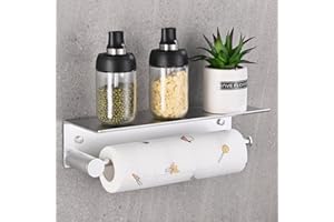 HANFU Portarotolo da parete per cucina in alluminio e carta crespa con ampio ripiano portaoggetti da cucina, argento