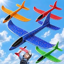 Spielotopia Lot de 4 planeurs - Avion en polystyrène en mousse EPP robuste - 4 couleurs - Jouet d'extérieur pour enfants - Cadeau pour garçons et filles