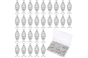PH PANDAHALL Pandahall 160pcs Colgantes Plata Pescado Jesús, Colgantes Antiguos de Aleación Tibetana Forma Tema Colgantes de Pescado Encuentra Ichthys Colgantes Cuentas Charms para Pascua Regalo Joyería DIY