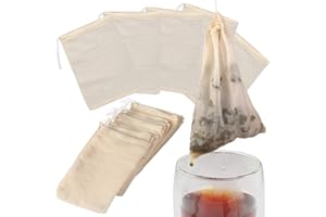 RONGRONG Reusable Drawstring Cotton Soup Bags - 20 Pack Cheesecloth Bags for Straining, Muslin Bags, Coffee Tea Bone Broth Brew Bags (4x6 inch)