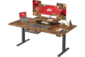 VASAGLE Escritorio Eléctrico Ajustable en Altura, 160 x 80 cm, para Trabajar de Pie, Soporte para Monitor, Cajón, Puerto USB-C, Recordatorio de Sedentarismo, para Oficina, Marrón Rústico LSD156KD01
