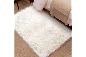 Wissec Faux Fur Rug Soft Fluffy Rug, Shaggy Rugs,Faux Sheepskin Rugs Floor Carpet for Bedrooms Living Room Kids Rooms Decor Bedside Rugs, Runner Rug for Hallway(White 23.6 x 35.4 inch)