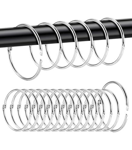 24 Anelli Per Tendina Doccia A Forma Di C - Plastica Nera, Antiruggine E Facili Da Montare