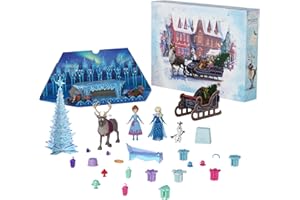 Mattel Disney La Reine des Neiges Calendrier de l?Avent avec mini-figurines Anna et Elsa, 2 figurines d?amis, sable à modeler et 24 accessoires de jeu, inspiré de L?aventure givrée d?Olaf, HWX20