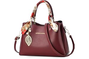 FORRICA Handbag Women Top Handle Bag with Exquisite Pendant Elegant Ladies Shoulder Bag PU Leather Crossbody Bag for Banquet Business Dark Red