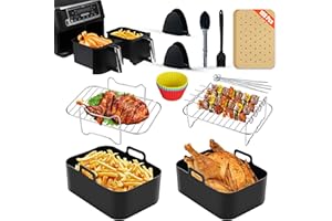 SPARKLE PALACE Air Fryer Accessories, 11 Pcs for Ninja Dual Air Fryer AF300UK, AF400UK & Tower T17088 Air Fryer Liners 7.6-9.5L Silicone Liners, Racks, Skewers, Cupcakes, Gloves, Tong & Paper Lining Compatible