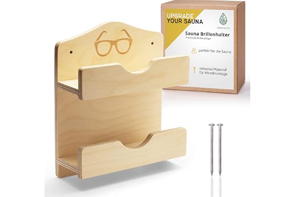 CozyNature® Porte-lunettes de sauna en bois | Accessoires pour sauna à l'intérieur et à l'extérieur | Porte-lunettes de sauna pour 2 personnes (2 compartiments) | Accessoires de montage inclus
