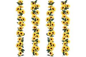 Hywean Homd 4 Pack 7.3 FT Artificial Sunflower Garland, Flower Garland Realistic and Odorless, Silk Sunflowers Vine for DIY Wreath Garden Arched Fence Balcony Garden Party Wedding Wall Decoration