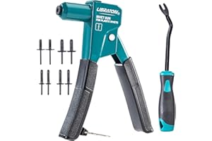 LIBRATON Plastic Rivet Gun Kit, 90 Degree Angle Hand Riveter with 40 Nylon Rivets (4 Sizes), Universal Nosepiece for Automotive/Electronics, Ergonomic & 50% Lighter Force