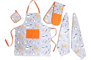 Olivia Rocco Kitchen Sets Apron Double Oven Gloves Towel Set Heat Resistant Oven Mitts Pot Holder for Home Kitchen Baking and Cooking Pack of 5, Winter Animals