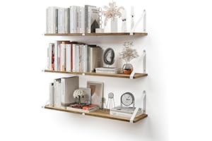 CASSA HOME DECOR CASSA ZENO Étagères murales suspendues pour Le Mur, Lot de 3, 80 cm x 20 cm Étagère Bibliothèque pour Chambre à Coucher Salon Bureau Salle de Bain Cuisine Bois avec Support métallique (Naturel Blanc)