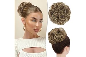 RUWISS Chignon di Capelli 100% Capelli Umani Elastici Chignon Ondulato Capelli Veri Coda di Cavallo Pezzo di Capelli Spessi Updo per Donne Ragazze-Biondo misto (biondo chiaro)