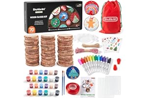 Shuttle Art Natural Wood Slices, 70 PCS 7-8 cm Unfinished Wooden Slices Kit with Predrilled Hole, Acrylic Paint, Permanent Markers, Wooden Circles for DIY Craft, Christmas Ornaments Decorations