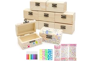 Rwbimti 10 Stücke Schatztruhe kindergeburtstag, Mini Schatzkiste aus Holz zum Bemalen, inkl. Farbstifte & Diamantaufkleber - Ideal für Kindergeburtstag, Piratenparty, Bastelprojekte und Schatzsuchen
