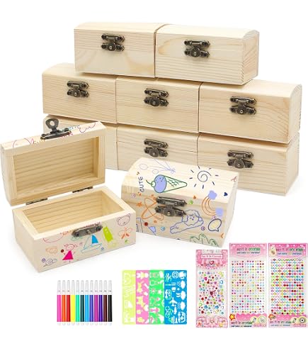 Lot De 4 Mini Coffres Aux Trésors En Bois – 8 X 5 Cm – À Personnaliser Avec Peinture, Décopatch Ou Stickers