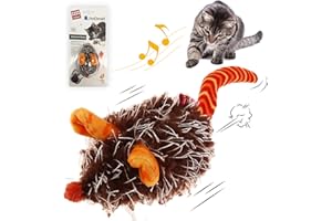 GiGwi Squeaking Cat Toy Mouse Electronic Moving Cat Toy, Automatic Mice Cat Toy with Furry Tail, Interactive Squeaky Mouse for Cats Indoor/Outdoor Exercise (Orange-Ear)