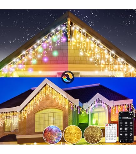 ANSIO® Guirlande Lumineuse 17m 500 LED Blanc Chaud Et Blanc Froid Guirlande Stalactite De Noel D'Extérieur Et Intérieur Idéales Pour Fenêtre, D'un Jardin | électrique Guirlande | Câble Vert