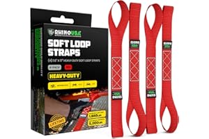 ‎RHINO USA Rhino USA Zurrgurte mit weicher Schleife, 4 Stück, 4,1 x 43,2 cm (Widerstand) Verstärkte Bänder, Zurrgurte zur Verwendung mit Ratschen für Motorradlenker, ATV, UTV – Rot