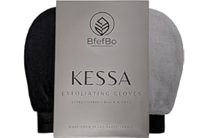 BfefBo Exfoliating Glove, Kessa Mitt, Black & Grey, Ultra coarse, Natural body care, deep exfoliation, Silky smooth skin, plant based