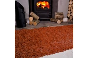 THE RUG HOUSE Ontario Terracotta Orange Fireside Fireplace Mantelpiece Hearth Shaggy Shag Fluffy Living Room Area Rug