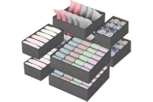 DONGQI Set of 8 Underwear Drawer Organisers, Underwear Organiser Divider, Drawer Organiser, Foldable Wardrobe Draw Organizer for Socks, Bras, Scarf, Ties and Knickers, Grey