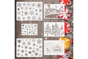 ABEILLO Large Christmas Snowflake Stencil for Crafts, 6 PCS DIY Snow Flake Stencil Winter Xmas Holiday Snowflake Template Snowman Christmas Tree Stencils for Painting on Wood, Windows, Home Decor
