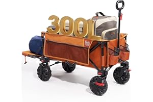 TIMBER RIDGE Chariot de Plage Pliable XXXL avec Frein Hayon 135kg Chariot de Festival Pliant Robuste Roues Larges Amovibles et Poignée Réglable pour Camping Jardin Shopping Orange
