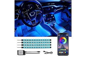 Ligrel RGB Interior Car Lights - 4PCs LED Strip Lights for Car Footwell, Under Dash, Running Board | Music Sync, DIY Color Changing, 12V USB Powered (4 Pcs Led light strip(USB))