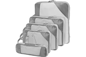 BETLLEMORY Kompresyjne kostki do pakowania do walizek, organizery podróżne na niezbędne akcesoria podróżne, zestaw toreb do walizki, lekkie organizery do pakowania jako akcesoria podróżne (zestaw 5 sztuk, szare)