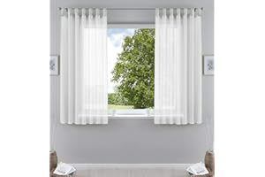GARDINENBOX 2er-Pack Gardinen Transparent Vorhang Set Wohnzimmer Voile Schlaufenschal mit Bleibandabschluß HxB 175x140 cm Weiß, 61000CN
